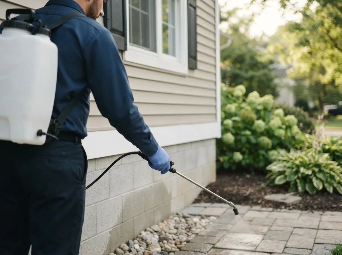 Pest control technician inspecting a home in Cleveland, TX